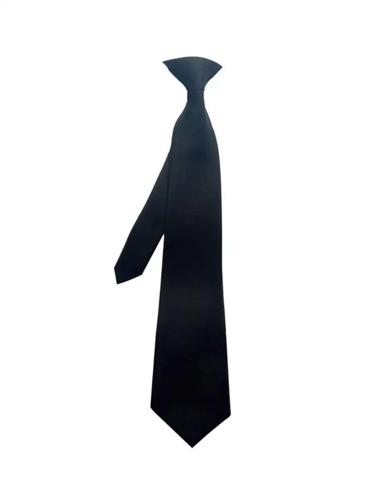 50x8cm Mens Uniform Solid Black Color Imitation Silk Clip-On Pre-Tied Neck Ties for Police Security