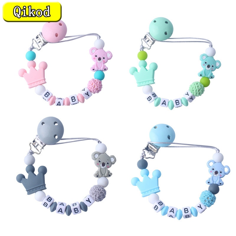New 1pcs Pink Silicone Baby Pacifier Clips Crochet Beads Silicone Crown Pacifier Chain Holder Baby Shower Gift Silicone Beads