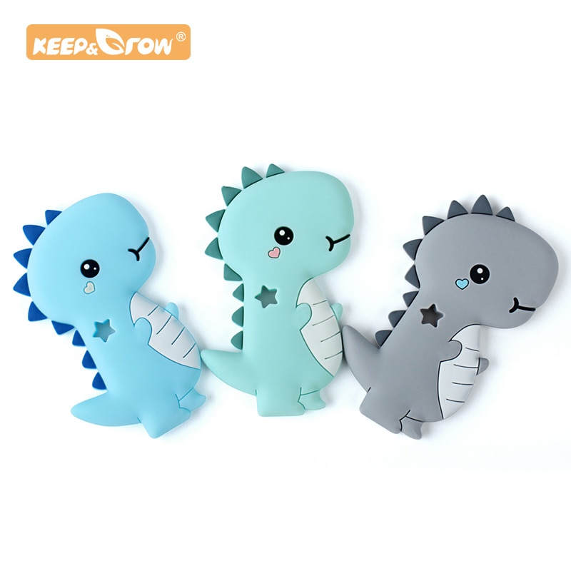 Keep&Grow 1 pc Dinosaur Baby Teether Rodent Animal Silicone Beads Chew Charms Food Grade Silicone Teether Bead Toy Gift