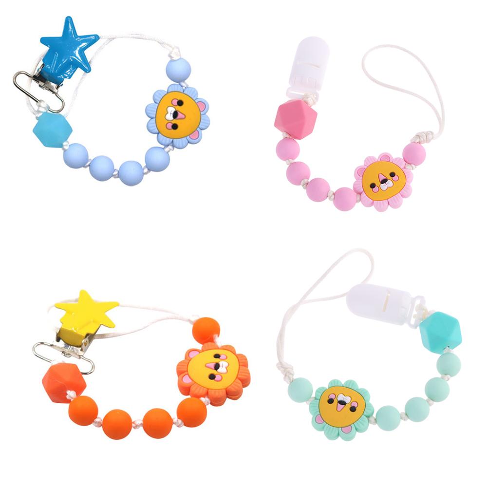 Cute Lion Silicone Beads Pacifier Chain Dummy Holder for Infant Baby Shower Gift Q81A