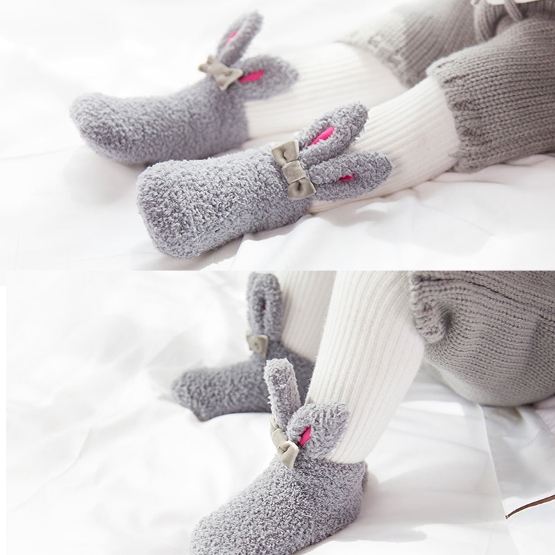 New Style Winter Coral fleece Baby Girls Socks Newborn Soft Cute Rabbit Baby Socks Thickening Soft Cute Bunny Ear Warmer Socks