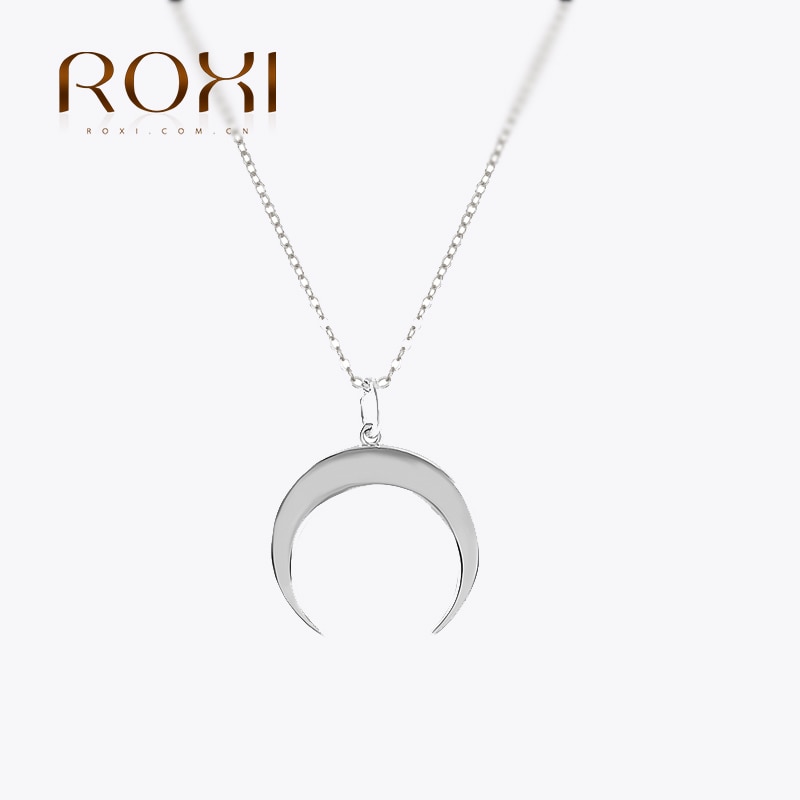 ROXI Fashion Statement Horn Necklace Maxi Long Crescent Moon Pendant Necklace Women Jewelry 925 Sterling Silver Necklace Choker