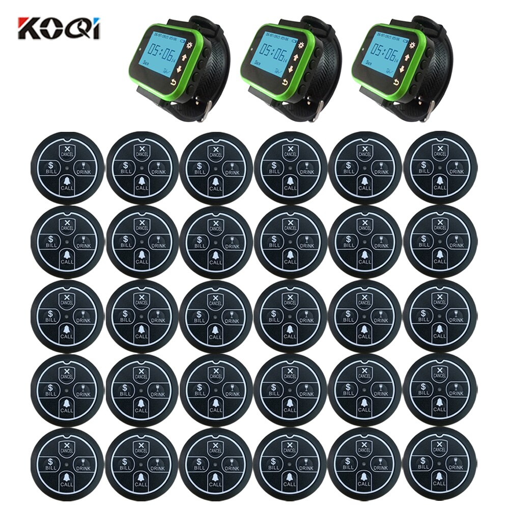 3 watch 30 button Wireless Communicant System For Restaurant reveiver show 3 groups number