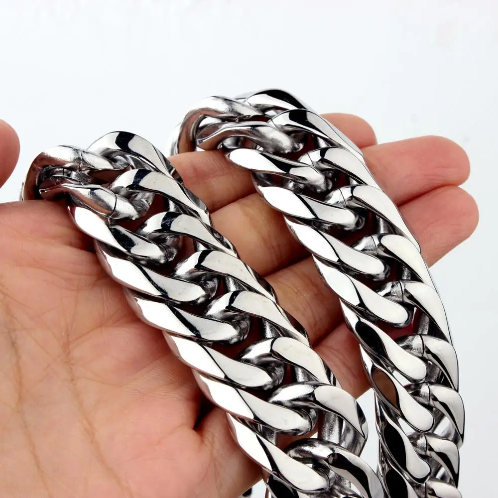 16/19/21mm High-grade Heavy Stainless Steel Necklace Mens Curb Cuban Link Chain Necklaces Or