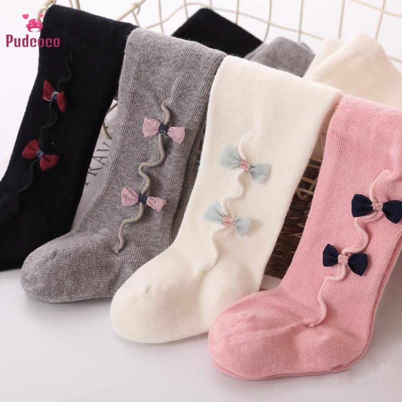 Pudcoco Fall Knittng Toddler Baby Girl Toddler Kids Cotton Winter Bowknot Warm Tights Solid Bebe Baby Hosiery Stockings 0-3Y