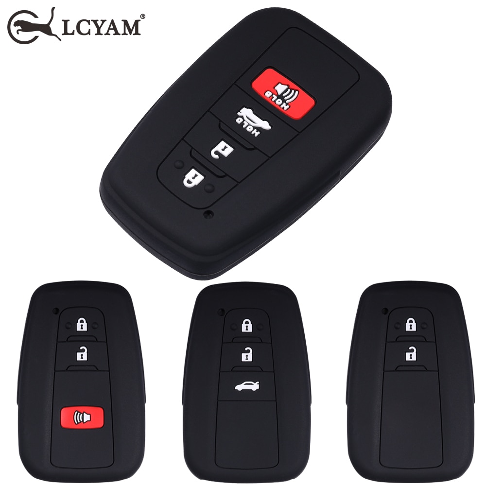 Lcyam Key Fob Cover Case Remote Protector Smooth Silicone Black Fits for Toyota Rav4 Corolla Camry Prius Avalon