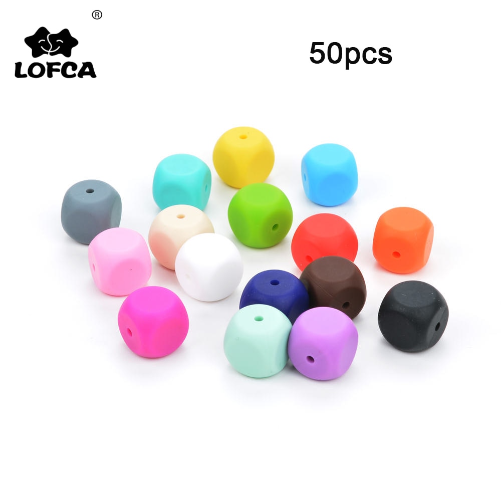 LOFCA 50pcs Silicone Beads Dice shape Baby Teething Beads BPA Free Food Grade Silicone Beads Pacifier Chain Teething Necklace