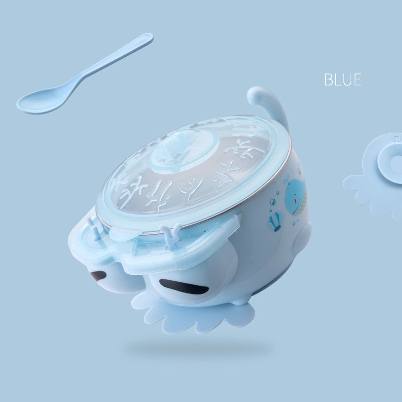 Baby Stainless Steel Bowl Suction Cup Bowl Water Bowl Feeding Tableware Baby Thermal Preservation Sucker Bowl Anti-scalding