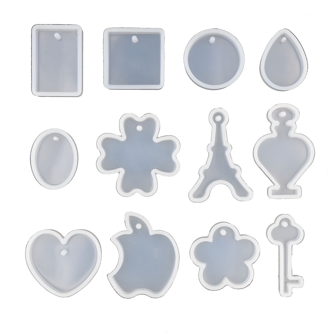 Neclace pendant with hole Resin Silicone Mould handmade tool epoxy resin molds Square tower round key clover