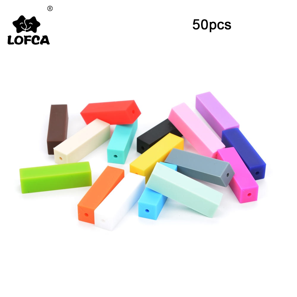 LOFCA 50pcs Cuboid Silicon Beads For Silicone Teething Necklace BPA Free Food Grade Silicone Beads For Baby Chew Toy For Teether