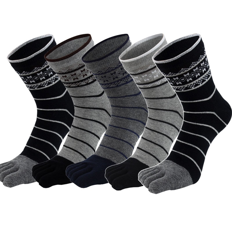 5 Pairs Toe Socks Men's Cotton Striped Five Fingers Low Calf Casual Sport Socks with Toes Mans Gift Short Tube calcetines h
