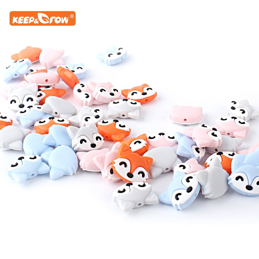 10pcs Fox Silicone Beads Baby Teether Necklace DIY Making Animal Food Grade BPA Free Rodent Accessories Baby Teething Bead Pearl