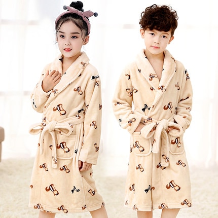 Winter Warm Flannel Bathrobe Boys and Girls Cartoon Kids Baby Bathrobes Boys Girls Dress Gowns Children Winter Sleepwear 4-14T