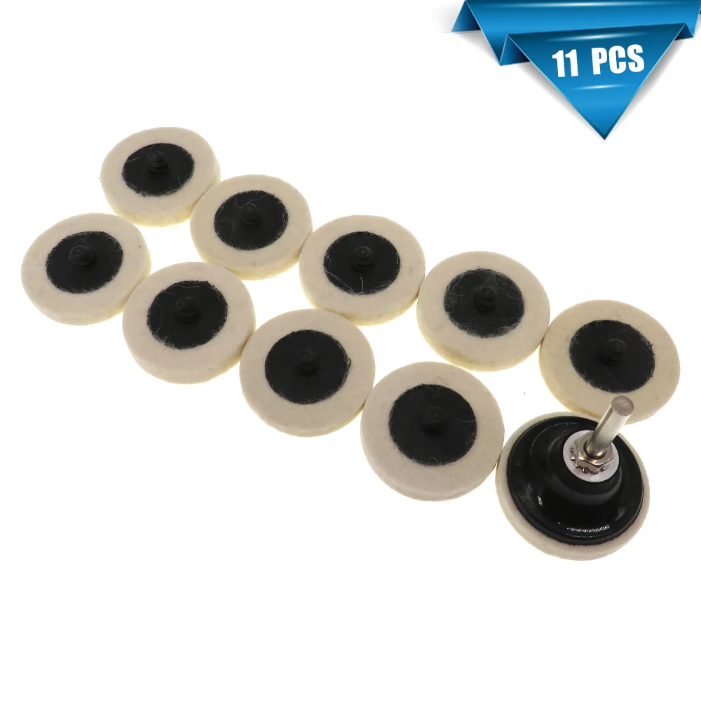 11pcs 2" 50mm Compressed Wool Pad Fabric Disc Polishing Buffing Pads Wheels Quick Change Felt