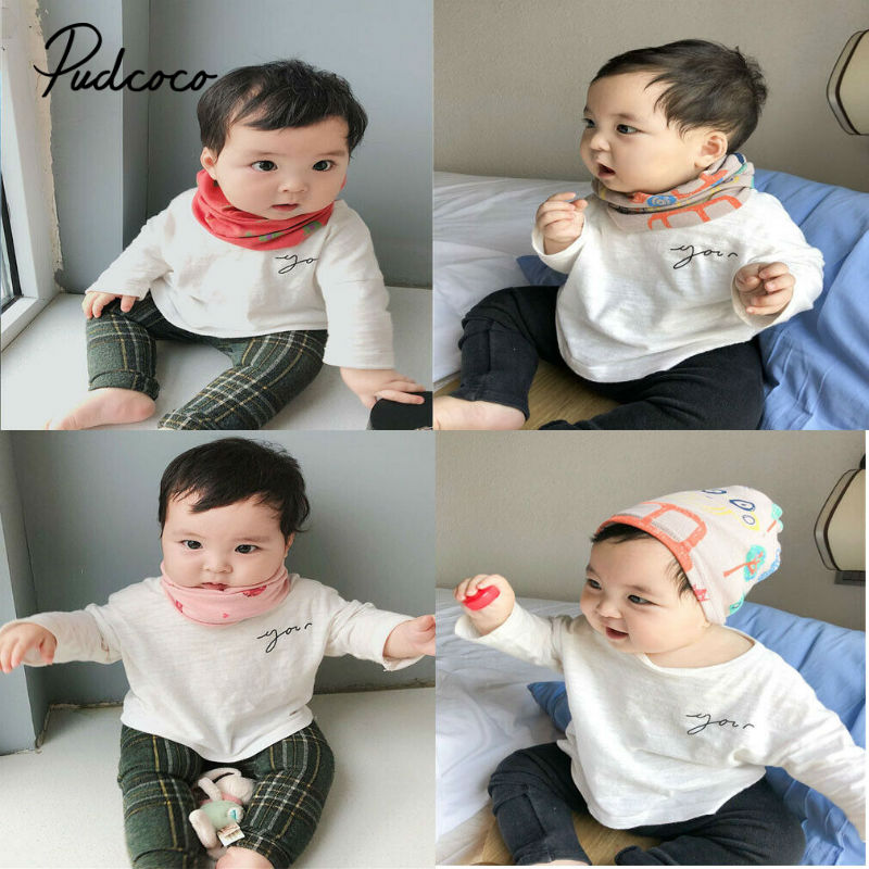 Dual Use Scarf+Hat Autumn Winter Girls 100% Cotton Children Scarf Bibs Boys Girls Scarf Lovely Kids Collar Children Accessories