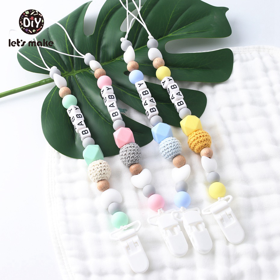 Let's Make Pacifier Clips Bpa Free Chew Silicone Teether Acrylic Letter Beads Custom Name Bracelet Personalized Teething Nu