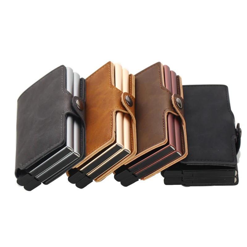 Vintage RFID Double Aluminium Credit Card Holder Vegan Leather Card Wallet Card Holder for Men with