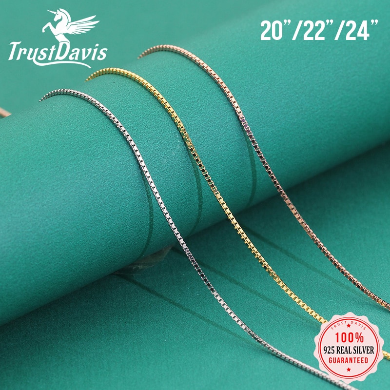 Trustdavis Genuine 100% 925 Sterling Silver Jewelry Box Chain Collarbone Chain Long Necklace For Women Silver 925 Jewelry DC14