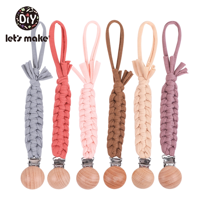 Let's Make Baby Pacifier Clip Baby Toys Gift Braided Thread Wood Beads Engraved Clip Pacifier Chain Baby Teether For Nipple
