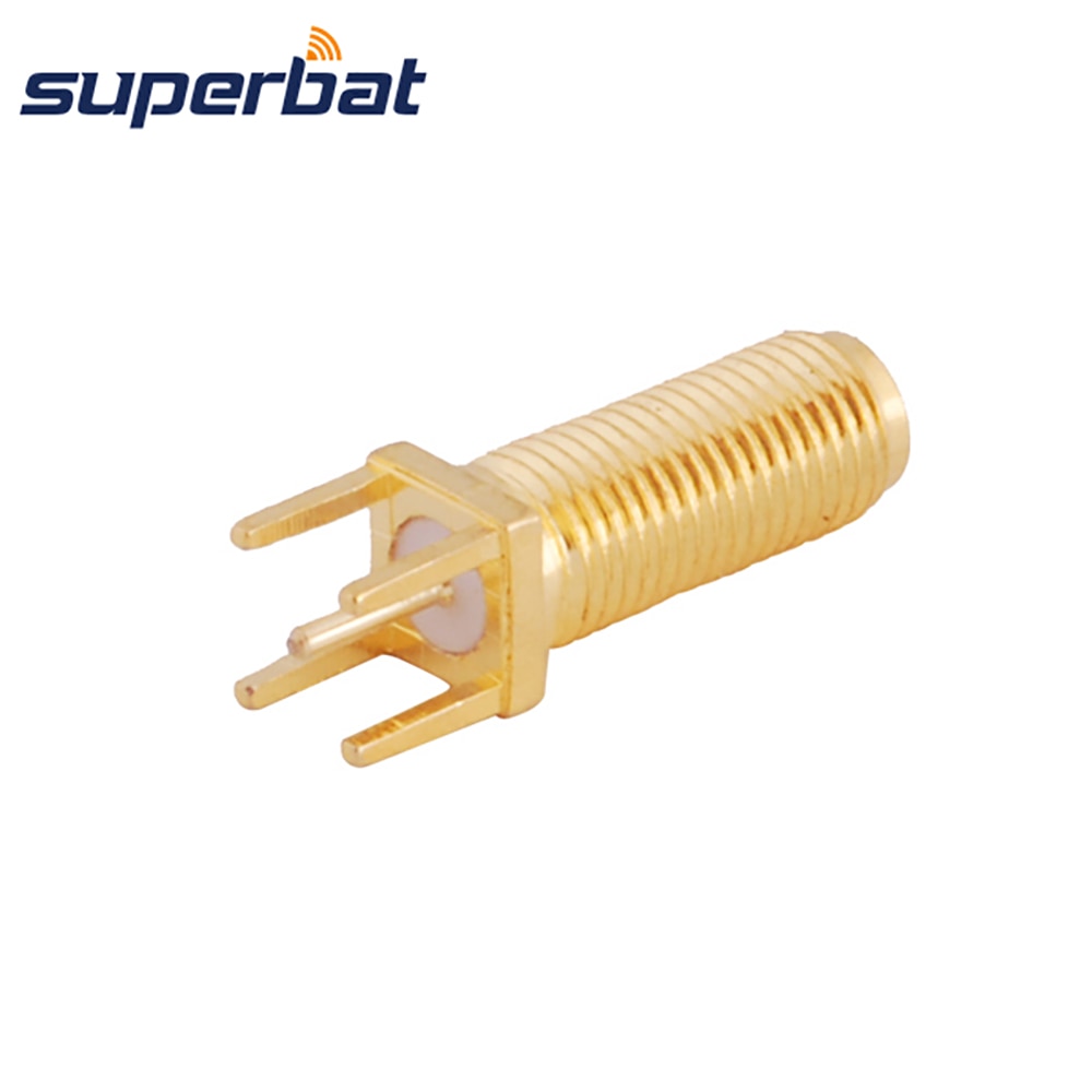 Superbat 10pcs Long Version 50 Ohm SMA FemaleStraight Thru Hole Vertical PCB Mount 22mm Length 15mm Thread Connector