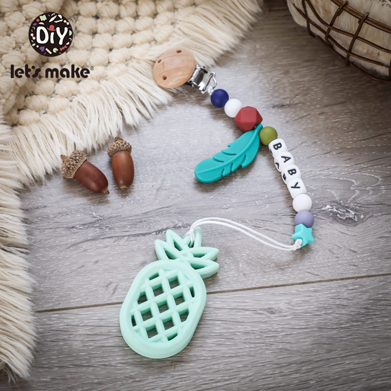 Let's Make Pacifier Clips Bpa Free French Bulldog Silicone Teether Acrylic Letter Beads Feather Pineapple Pendant Pacifier 
