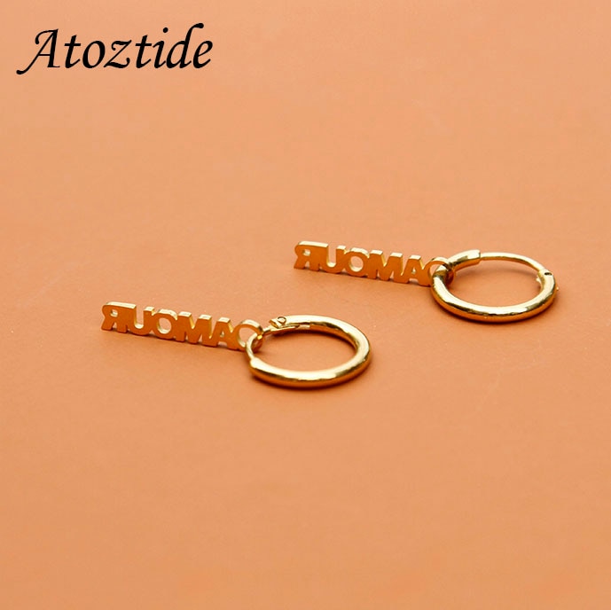 Atoztide Customized Name Hoop Earring For Women Stainless Steel Personalize Nameplate Earring Buckle Jewelry Accessaries Gift
