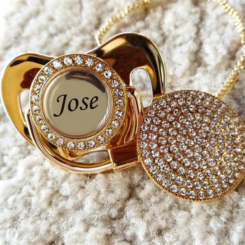 MIYOCAR Personalized any name can make gold bling pacifier and bling pacifier clip BPA free dummy bling unique design PPC