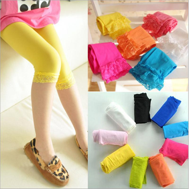 5pcs/lot Spring Summer New Candy Color Lace Hook Lace Children Pantyhose At Five To Seven Points Leggings Girls