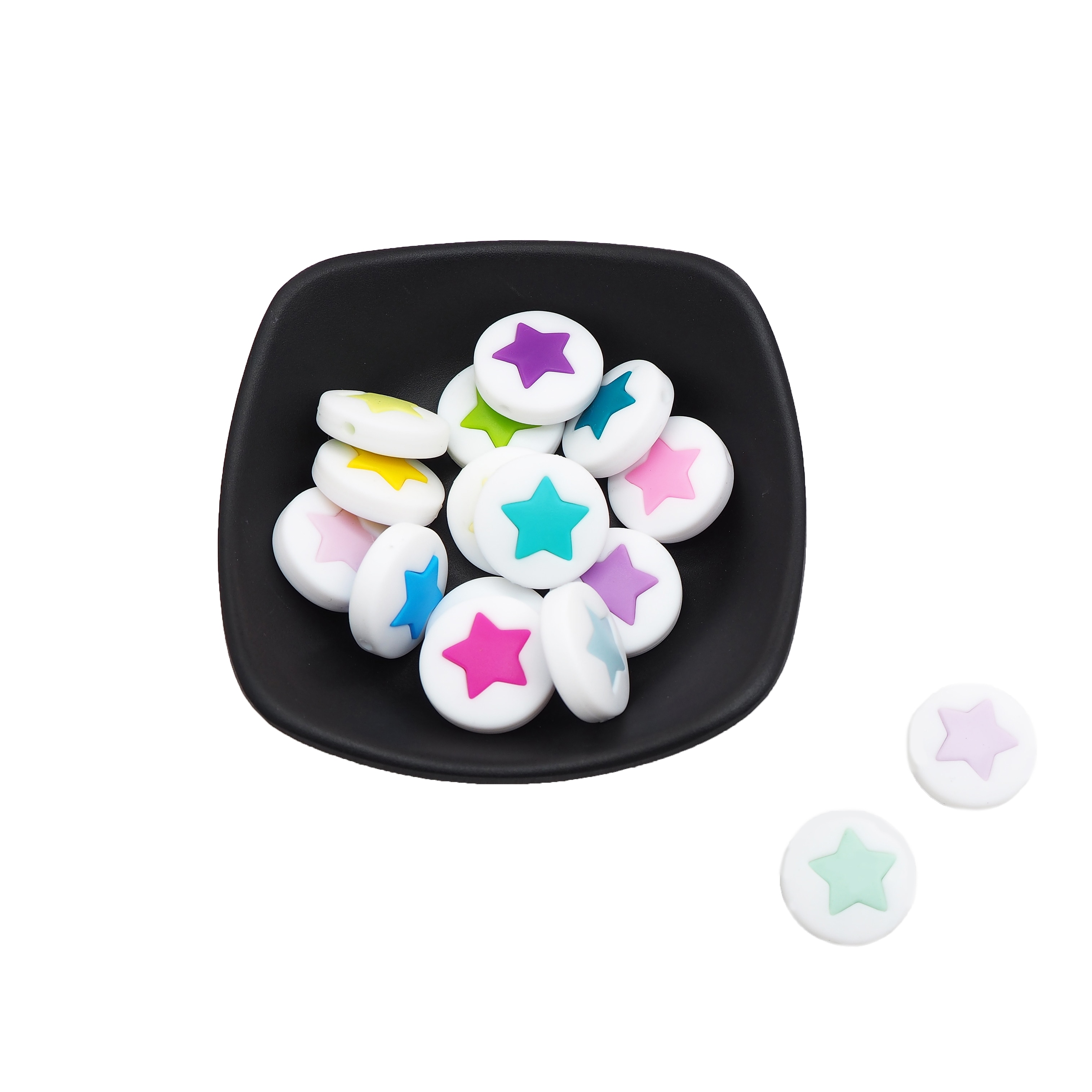 Chenkai 50PCS Silicone Teething Beads Star Round Pie Beads Teethers Food Grade For DIY Infant Nursing Necklace Gift Accessories