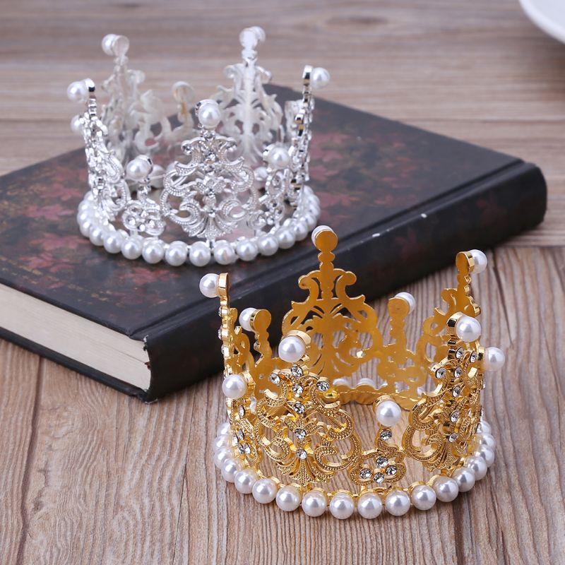 Baby Baby Crown Photography Props Luxury Fashion Pearl Rhinestone Glitter Gold Silver Photo Birthday Party Decoration Girls