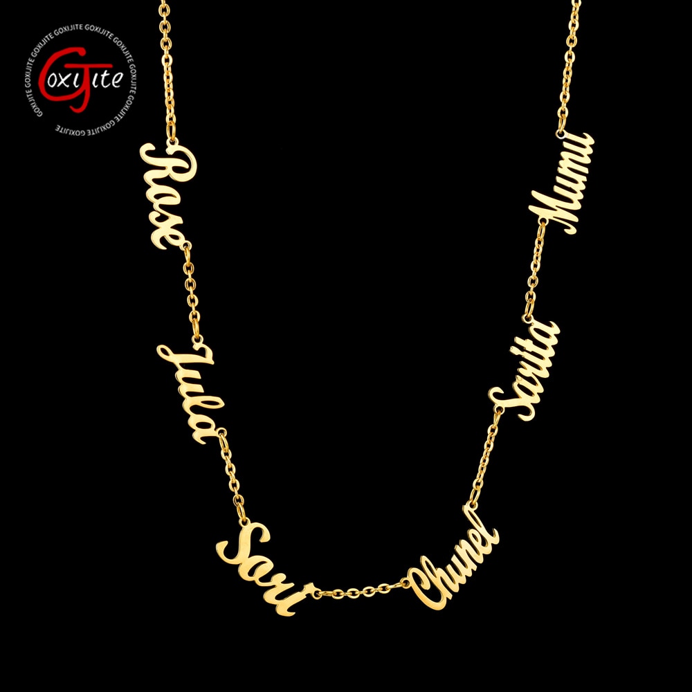 Goxijite Personalized Multiple Names Necklace Custom 6 Nameplates Pendant Necklaces Jewelry Best Gift Stainless Steel