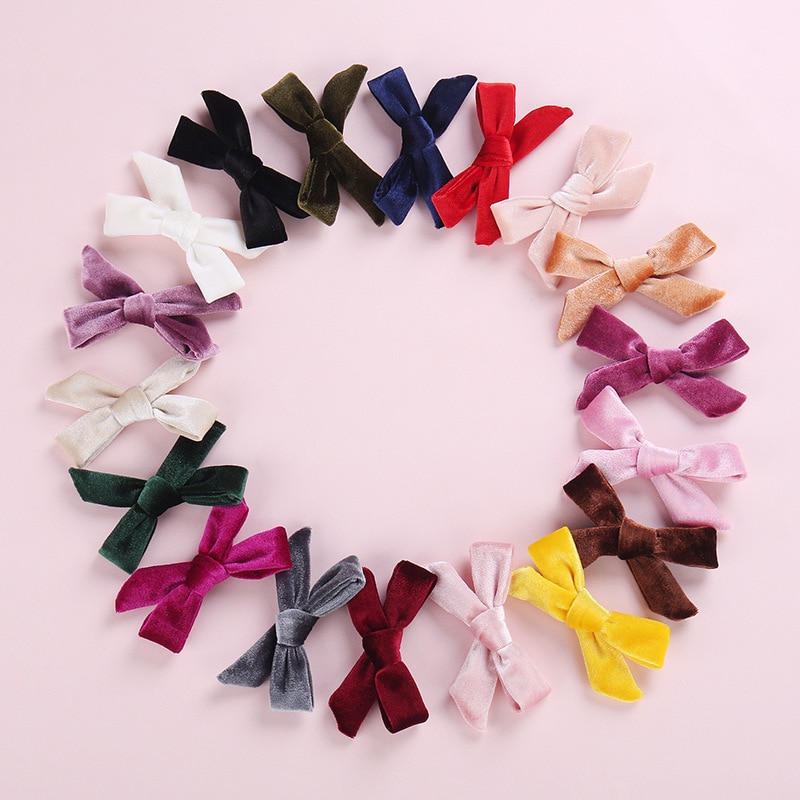 30pcs Velvet Handtied Bow Nylon Headband or Clip for Autumn and Winter, Schoolgirl Velvet Hair Accessories
