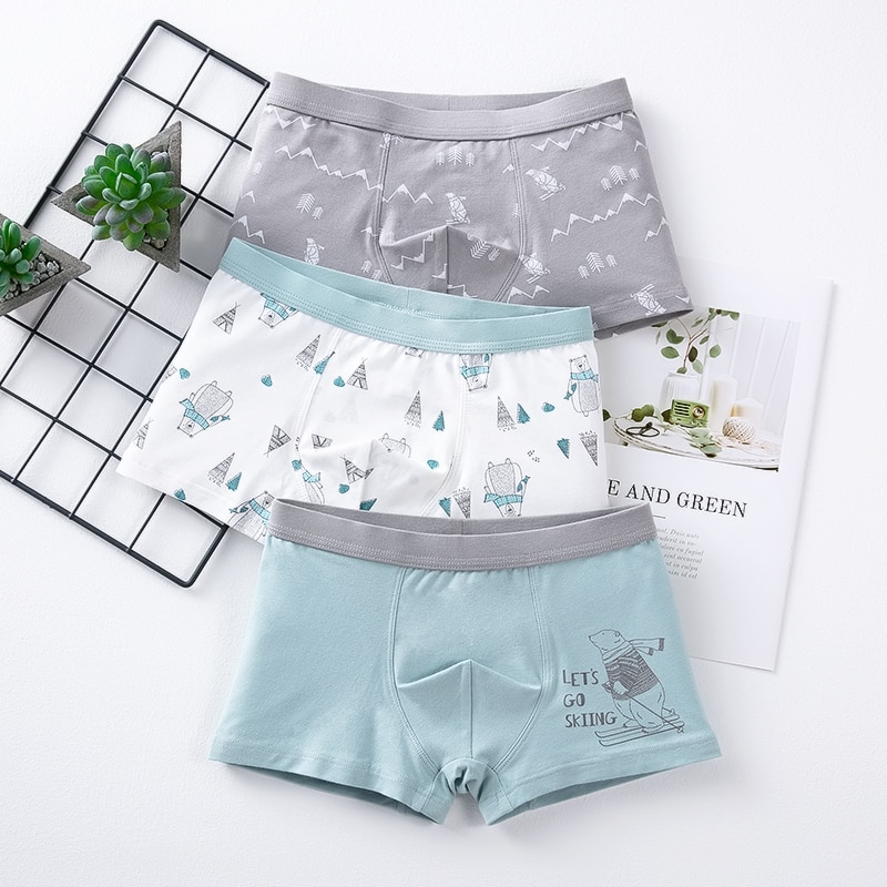 Children's Underwear Baby Cotton Briefs Cartoon Print Underpants 6 8 10 12 14 Years Striped Toddler Panties Boys Briefs 3pc