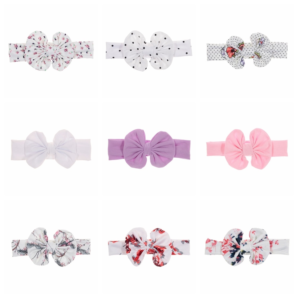 Yundfly New 1PCS Bow Knot Headwraps Printing Dot Flower Baby Girls Cotton Soft Elastic Headbands Photo Shoot Hair Accessories