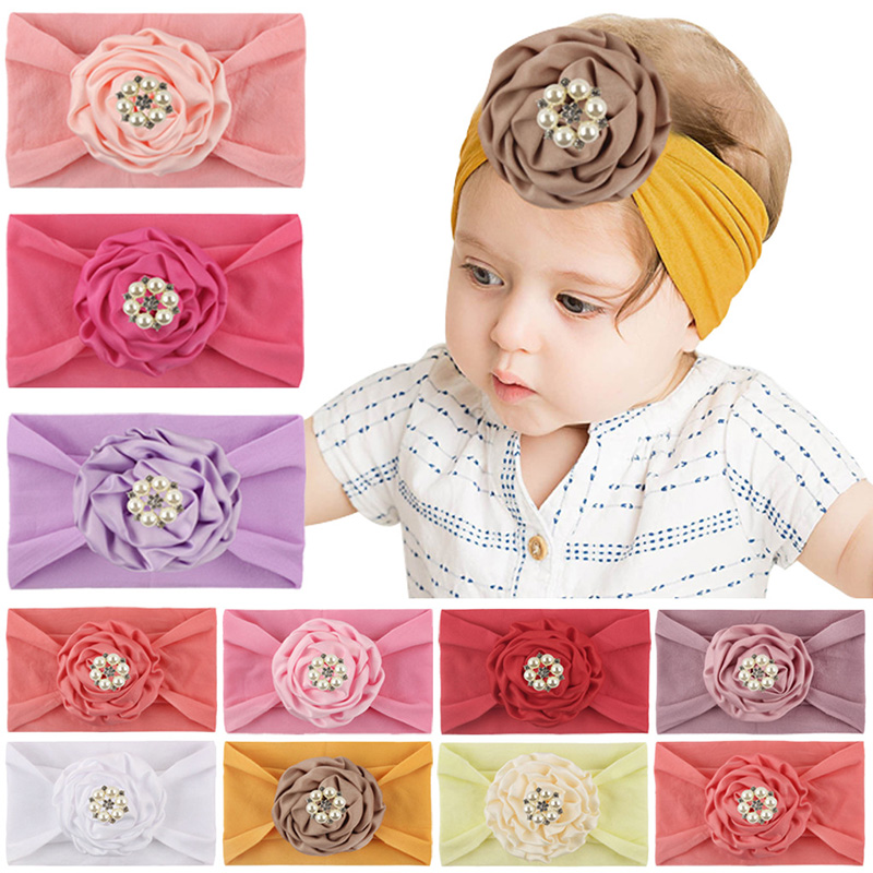 Pearls Baby Girl Headbands Satin Flower Infant Baby Headband for Girls Birthday Party Headwear Baby Turban Hair Accessories 1PC