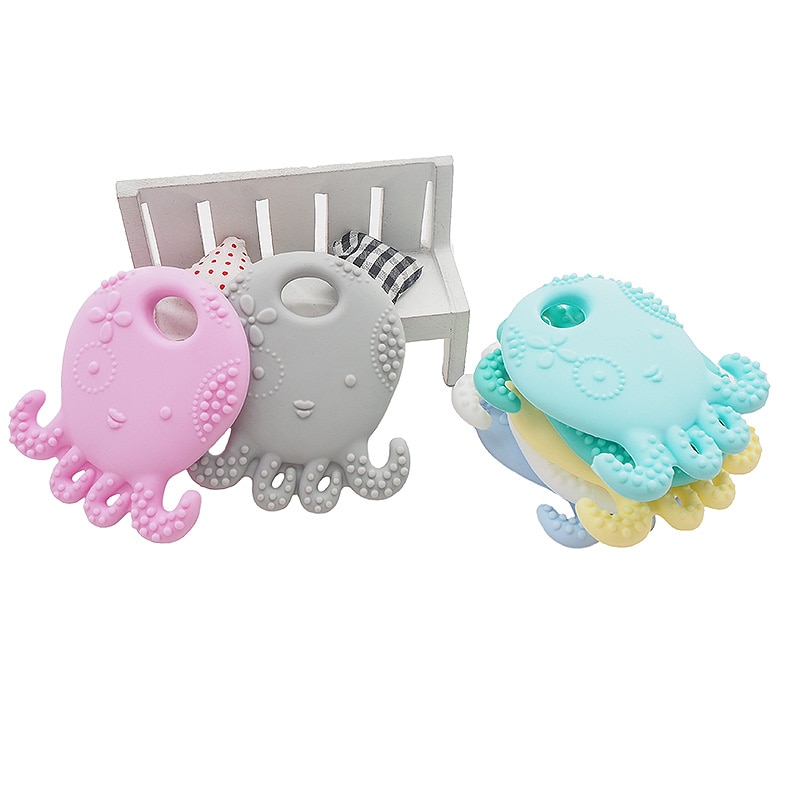 Chenkai 10PCS BPA Free Silicone Octopus Teether Soft Baby Pacifier Teething For DIY Baby Nursing Pacifier Clip Soother Chain Toy