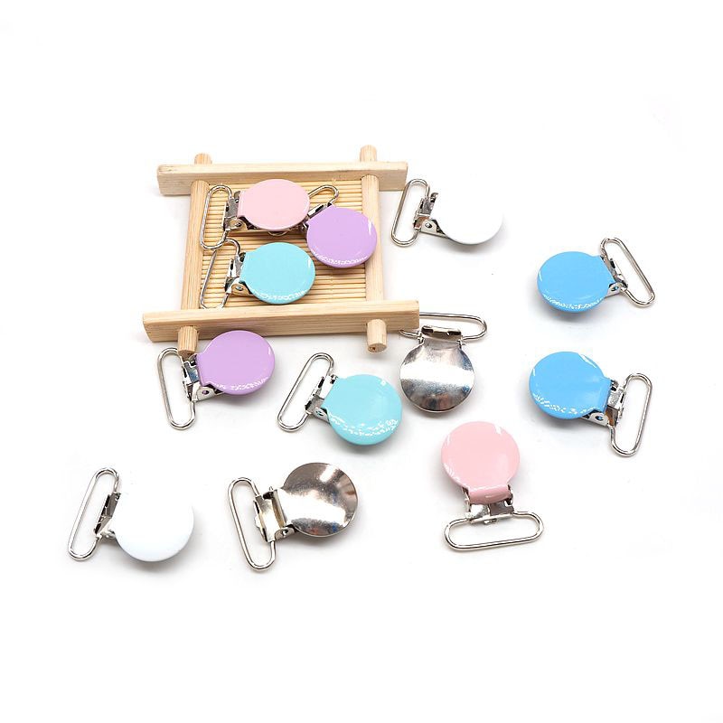 Chenkai 10PCS 1''25mm Round metal Clips For Suspenders Soothers Pacifier Clips For DIY Baby Teether Chain Toy Holder A