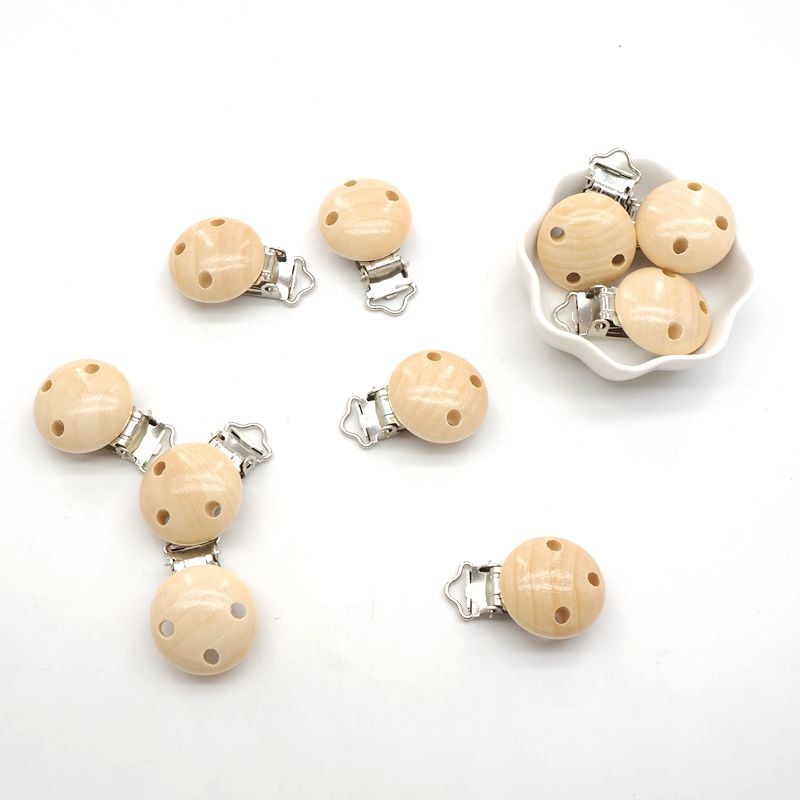 Chenkai 50PCS Baby Pacifier Clip Natural Wood Pacifier Clips Wooden Dummy Wooden Holder For Infant Soother Clasps Accessories