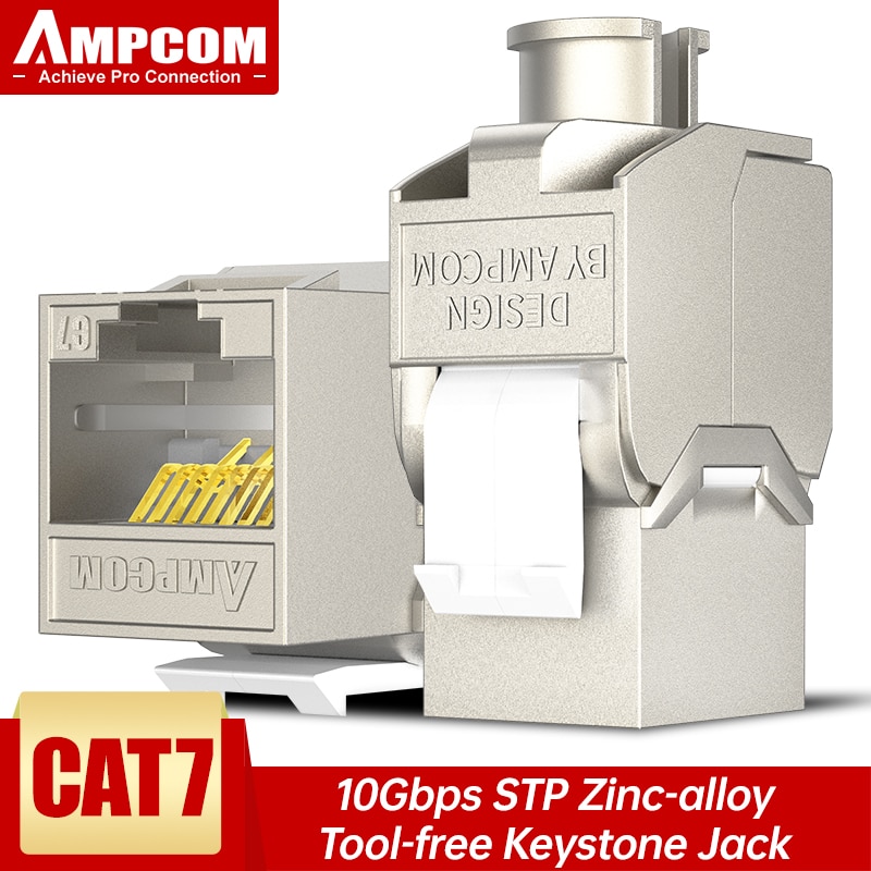 AMPCOM CAT7 RJ45 Keystone Jack, STP Shielded Tool Free Self-Locking CAT8 cat6a Keystone Zinc Alloy rj 45 Module Coupler Adapter