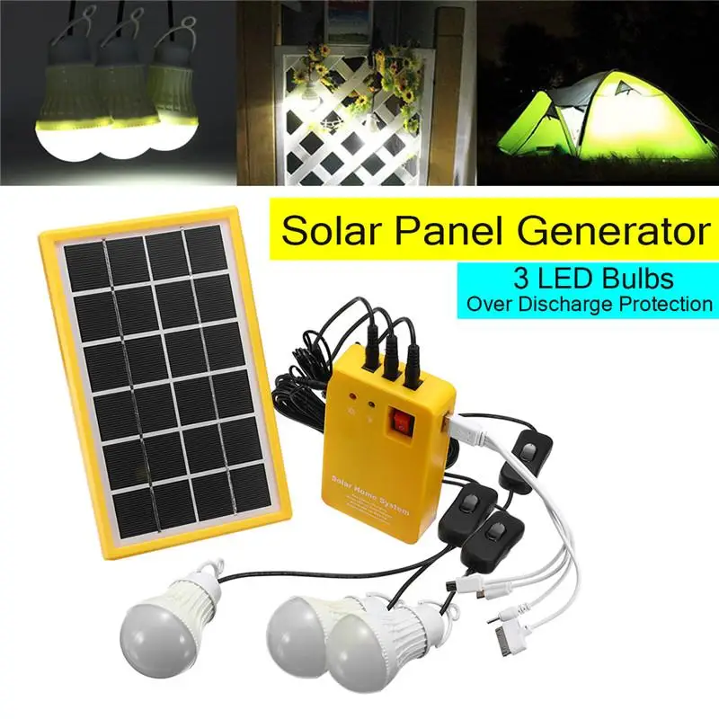 Solar Light Lithium Solar Power Panel Generator Kit Small Home System 3 LED Bulb Highlight Energy