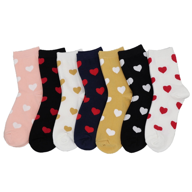New Women Socks Cute Love With Heart Cotton Harajuku Vintage Happy Female Dots Heart Socks Calzini Primavera Socks Woman