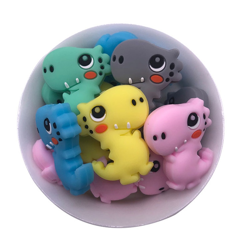 5pcs Silicone Teething Beads Dinosaur Cartoon Shape DIY Pacifier Chains Food Grade Animal Silicone Beads Baby Teether