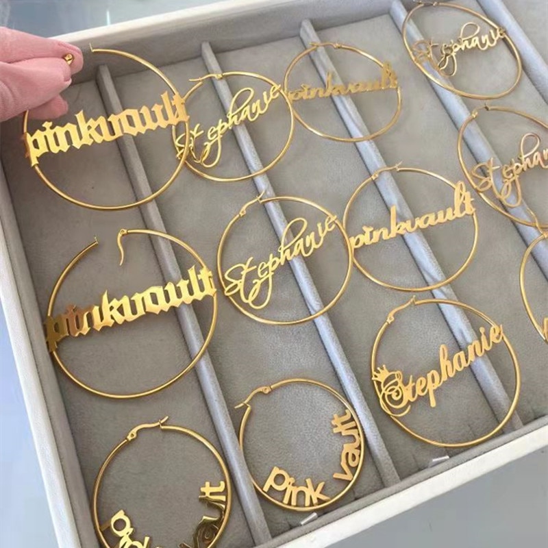 DOREMI 304 Stainless Steel Letter Earrings Round Custom Name Earrings Female Nameplate Earrings Anti-allergy 25-100mm