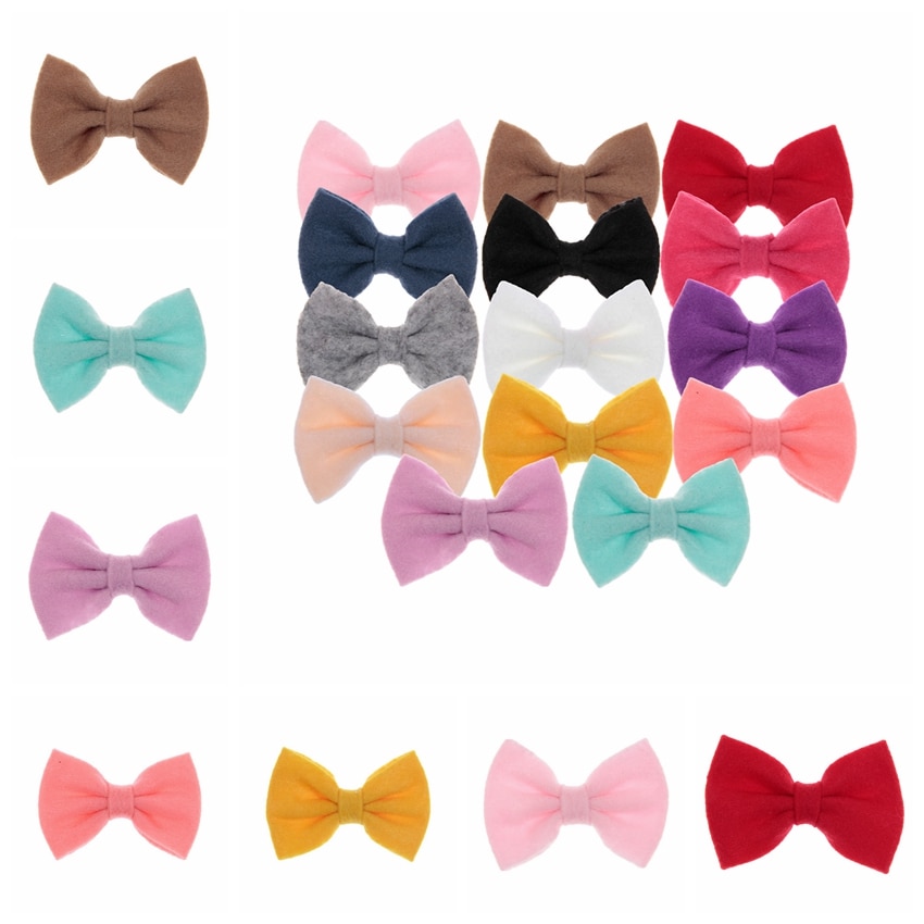 Cute 3.2" 20pcs/lot Felt Hair Bows for Diy Baby Girls Headwear Soft Hair Bows for Handmade Hairpins Clips Hair Accessories