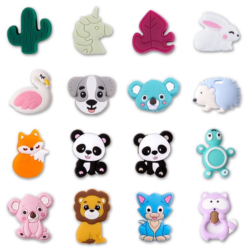 5pc/lot Baby Teething Toys Cartoon Mini Animal Panda Lion Silicone Teether Beads Kids Teething Toddler Toys DIY Teether Infants