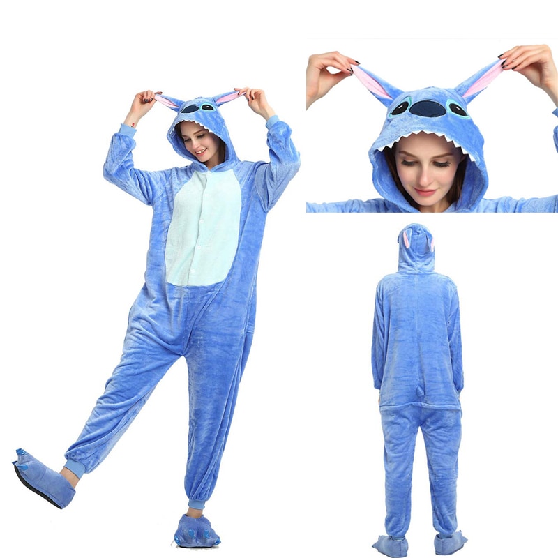 Adults and Children's Stitch Kigurumi Animal Onesies Unicorn Pajamas Cartoon Unicornio Women Men Warm Flannel Hooded Sleepw