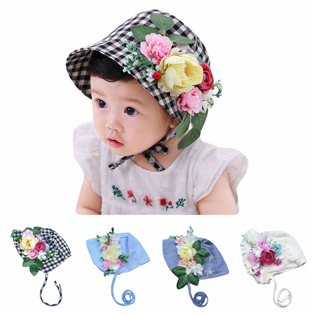 Cute Baby Girls Princess Hat Kids Flower Turban Bonnet Caps Children Photo Props Birthday Gifts Headwear Hair Accessories