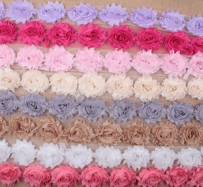 1Yard Cute Shabby Chiffon Chic Flowers Trim Frayed Hair Flowers for DIY Baby Girls Headbands Clips Headwear Hair Accessories