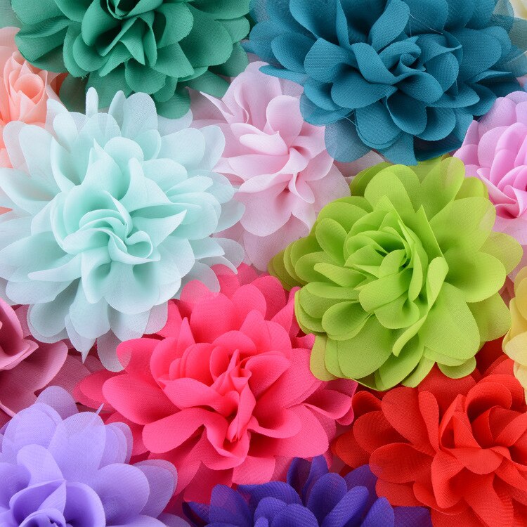 60pcs/lot 4" Soft Chiffon Flowers Flatback Fabric Flower for Apparel Hair Accessories Diy Baby Girls Children Hair Flower