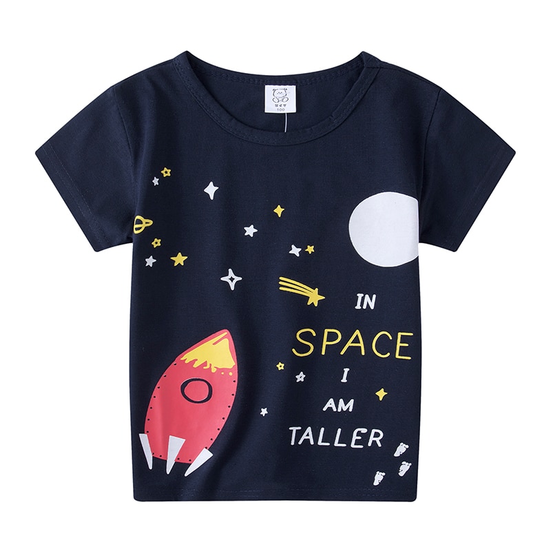Children Short Sleeve T-Shirt Spring Summer 100% Cotton Kids Tee Cartoon Rocket Baby Boys Girls Regular TShirt 1- 6Years Clothes